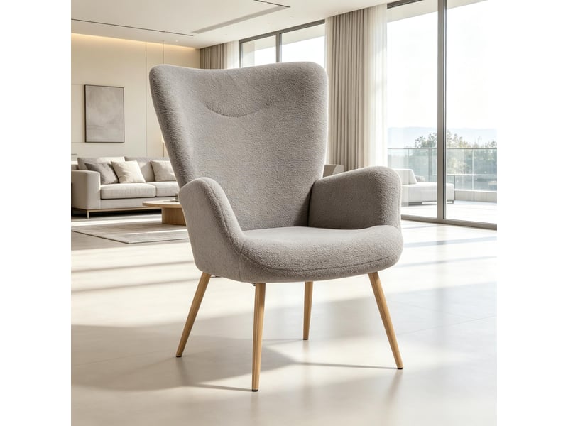 Fauteuil lounge 71x74x97.5cm – individuel design avec dossier haut ergonomique et pieds effet bois – polyester - gris  - Conforama B