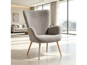 Fauteuil lounge 71x74x97.5cm – individuel design avec dossier haut ergonomique et pieds effet bois – polyester - gris