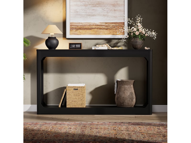  Bout de canapé 140x30x79 cm à 2 niveaux de rangement coloris noir  - Conforama D
