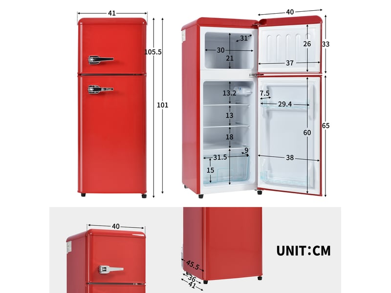  Réfrigérateur-congélateur 41x45,5x105,5 cm double porte rouge  - Conforama E