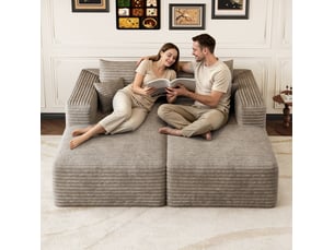 Canapé convertible modulable 180 x 151 x 58 cm camel en tissu corduroy, 2 places, sans montage pour salon