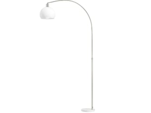Lampadaire 90x26x180 cm blanc en métal, tête courbée et interrupteur au pied pour éclairage intérieur