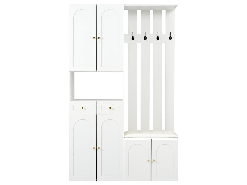  Vestiaire d'entrée avec banc 6 portes 2 tiroirs 4 crochets blanc 110x37x180 cm N657P32159798W - Conforama A