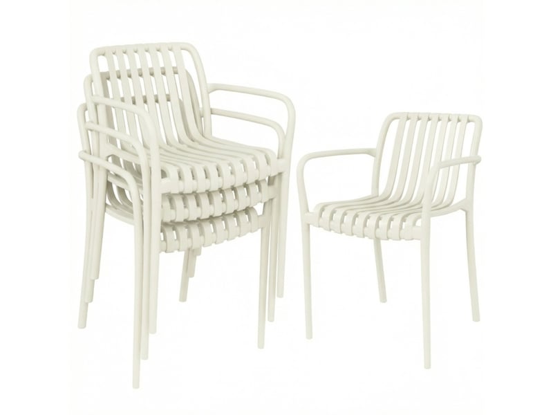 Lot de 4 fauteuils de jardin empilables 55 x 58,5 x 81,5 cm – blanc crème – design à lamelles avec accoudoirs - Conforama A