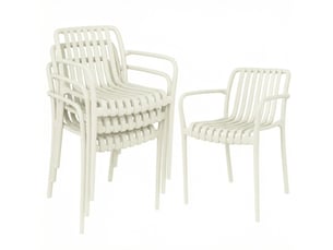 Lot de 4 fauteuils de jardin empilables 55 x 58,5 x 81,5 cm – blanc crème – design à lamelles avec accoudoirs