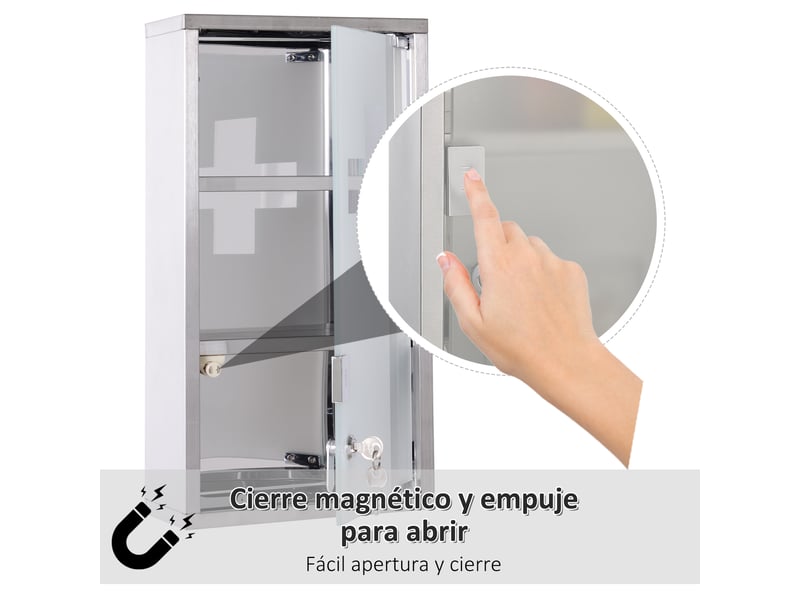  Armoire à pharmacie murale verrouillable, acier inoxydable, 3 compartiments, 25 x 12 x 48 cm  - Conforama R
