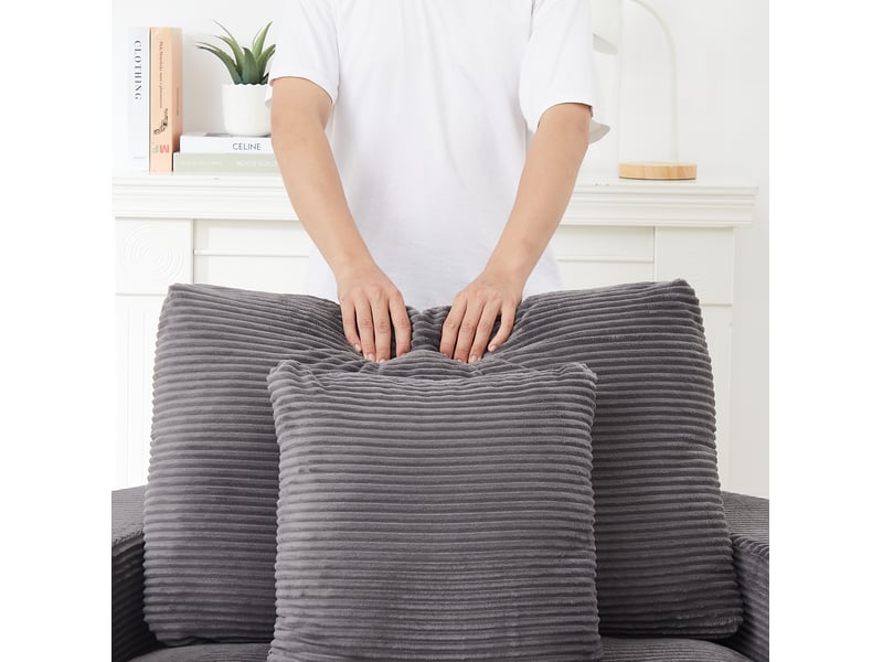  Fauteuil lounge 1 place avec repose-pieds – gris – velours côtelé, rangement latéral et porte-gobelets  - Conforama C