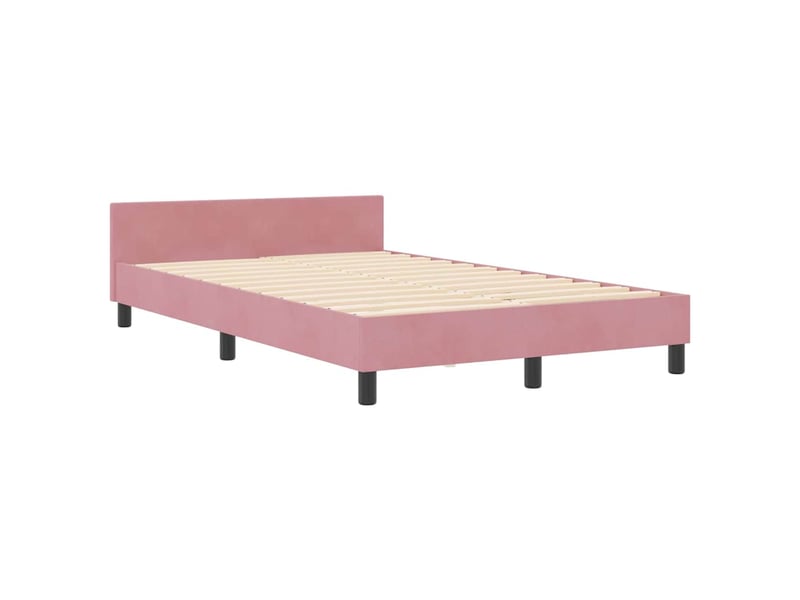  Lit double- lit adulte -  lit à ressorts avec tête de lit rose 120 x 190 cm velours  - Conforama C