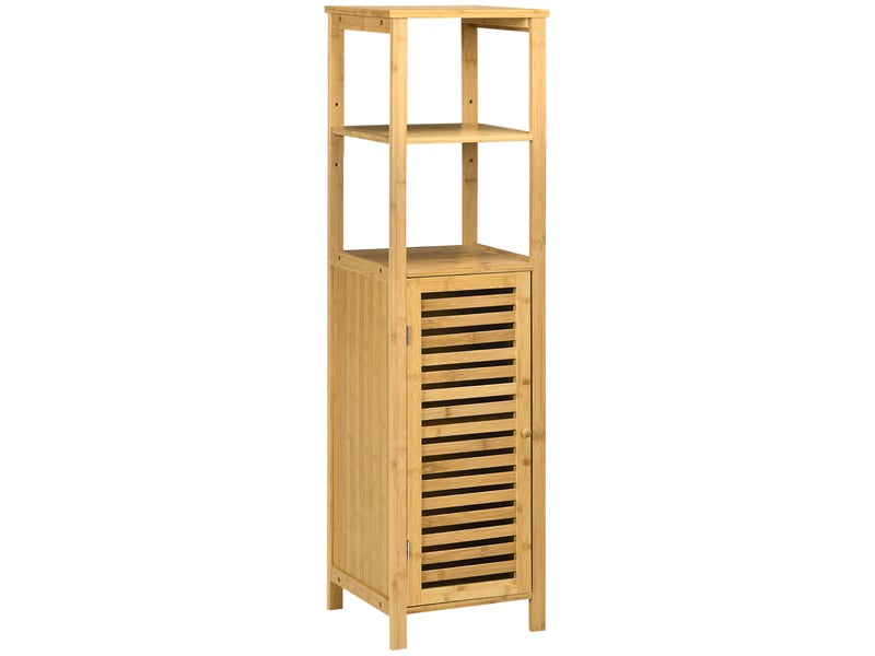 Meuble colonne salle de bain en bambou 2 étagères ouvertes et placard, bois naturel, 32,9 x 29,9 x 120 cm - Conforama B