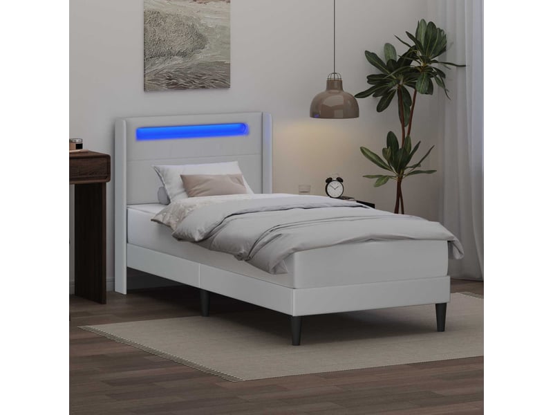  Lit simple- lit adulte -  cadre de lit avec bandes led blanc 100 x 200 cm simili cuir  - Conforama C