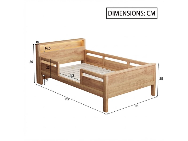  Lit jeune, 90x200 cm, éclairage led, ports de charge, naturel, poids 16,85 kg LD000342AAN-conf-NEW - Conforama E