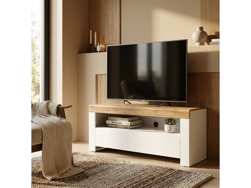 Meuble tv mobile avec tiroir et niche ouverte holten - Conforama B