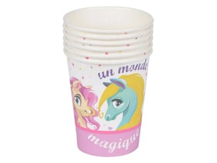 Lot de 6 gobelets en carton monde magique poney
