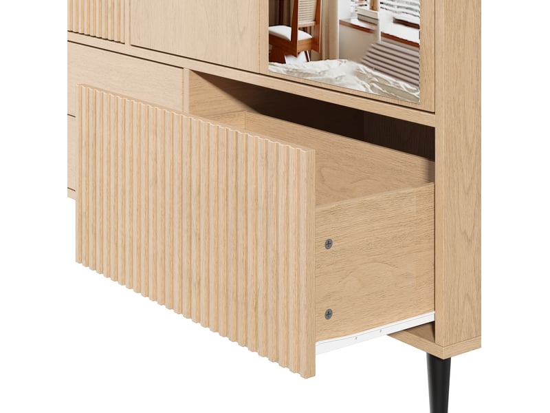  Armoire 3 portes avec miroir 135x45x200 cm, aspect chêne clair  - Conforama E