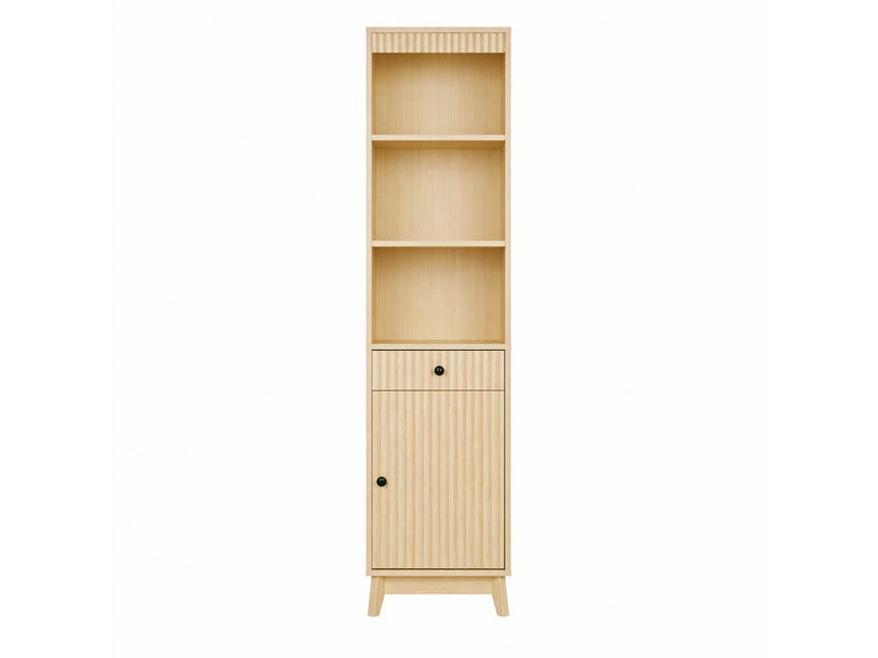Colonne de salle de bains bois naturel, 40 × 36 × 172 cm, mdf, éléments en verre, fermeture douce, façades rainurées - Conforama A