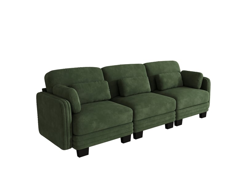  Canapé droit modulable,253x88x88 cm,3 places avec coussins,chenille,vert  - Conforama A