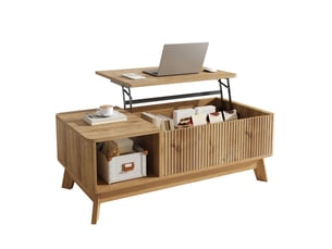 Table basse 95x48x50 cm, plateau escamotable, espace de rangement, table de salon, table basse salon, en mdf, naturel