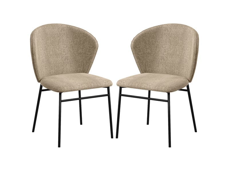  Lot de 2 chaises de salle à manger assise rembourrée en tissu aspect lin pieds en acier stable design moderne marron clair  - Conforama B