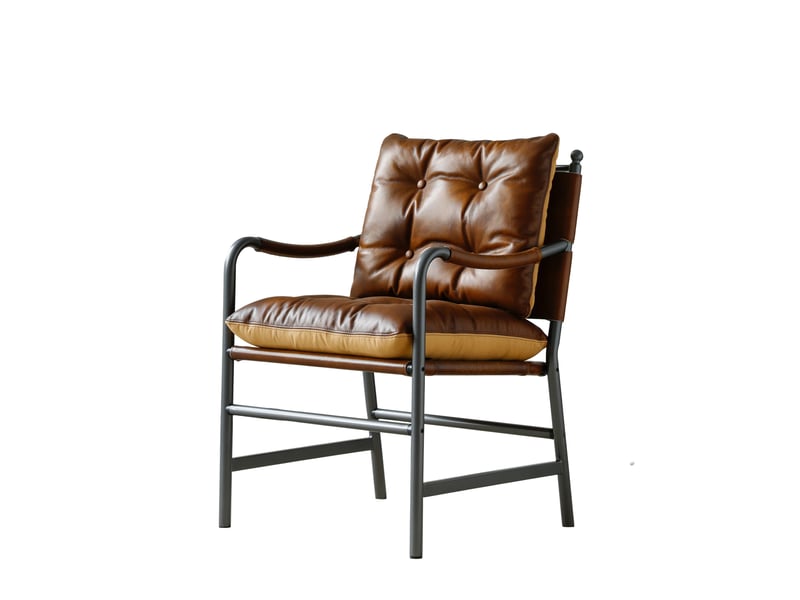  Fauteuil d'appoint avec accoudoirs et dossier rembourré, structure en métal, style vintage en cuir marron  - Conforama A