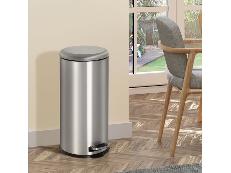 Poubelle à pédale 30 l ø29,2 x h62,9 cm – argent – couvercle à fermeture douce et seau intérieur amovible - Conforama B
