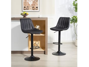 Lot de 2 tabourets de bar réglables avec repose-pieds et dossier haut, style rétro en microfibre noire