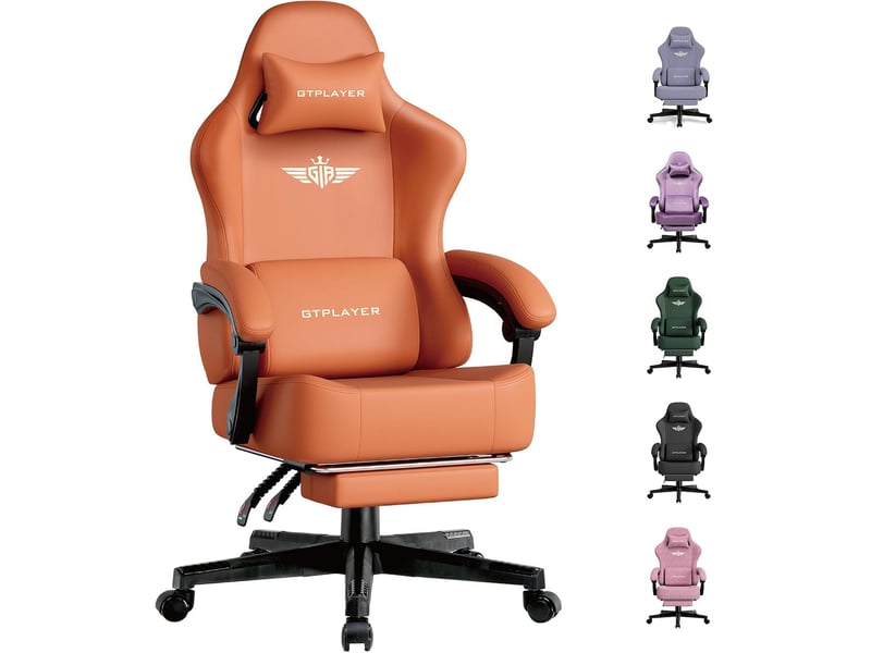 Gtplayer chaise de jeu inclinable à 160° avec repose-pieds 180kg - similicuir orange GT829-LTHOR - Conforama A