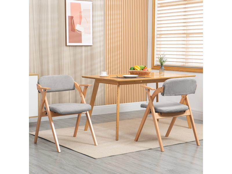  Chaises pliantes lot de 2 avec accoudoirs et assise rembourrée  - dossier épais, hêtre massif - gris  - Conforama B