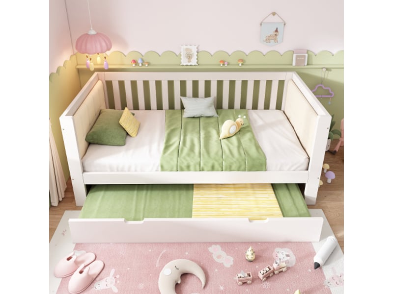 Lit de jour escamotable 90x190 - bois blanc, lattes, montage rapide, sans matelas, idéal petit appartement - Conforama E
