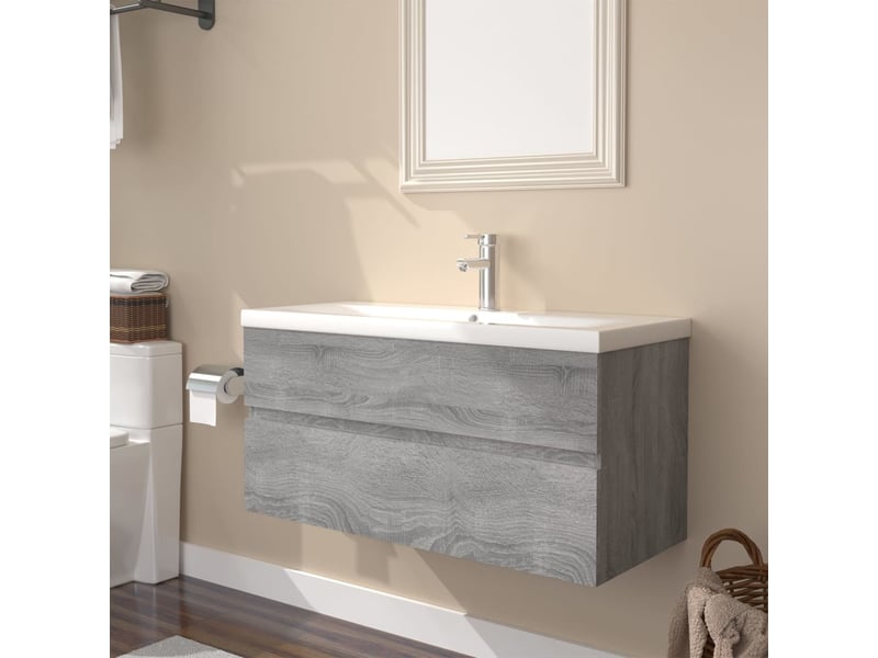 Meuble de lavabo avec bassin intégré sonoma gris bois d'ingénierie shl1988 - Conforama B