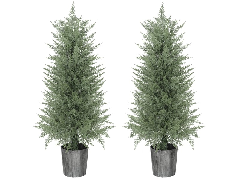  Lot de 2 grands cyprès artificiels, 90 cm, plantes artificielles en plastique dans des pots de 15 x 15 x 90 cm, verts  - Conforama B