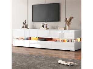 Meuble tv blanc laqué 160 cm avec led pour écran 70 pouces