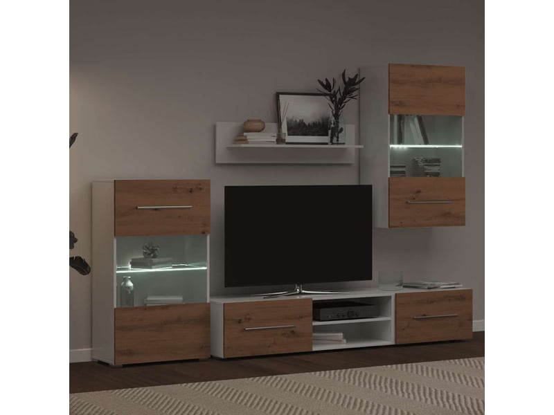  Meubles tv avec lumière led 5 pcs chêne artisanal bois ingénierie  - Conforama D