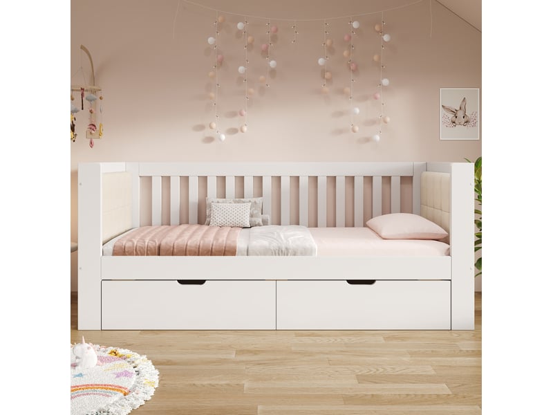  Lit gigogne avec roulettes freinées en bois blanc  - Conforama C