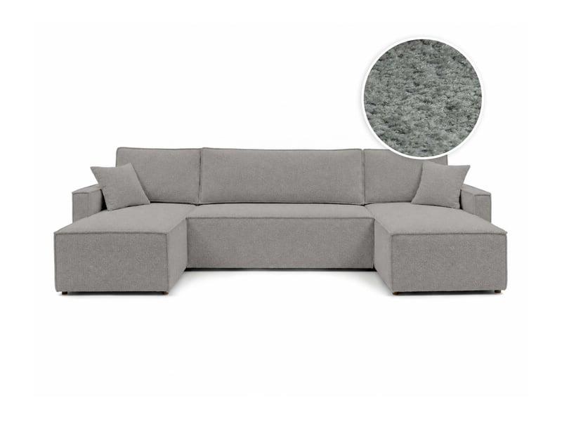  Farah - canapé d'angle panoramique convertible 6 places accoudoirs slim en tissu bouclettes texturées  - Conforama A