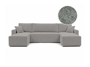 Canapé d'angle panoramique convertible LOUNGITUDE FARAH 6 places Tissu bouclette Gris clair