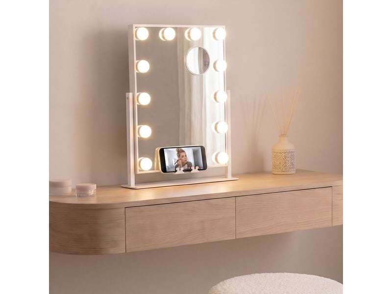  Miroir de coiffeuse hollywood, 12 ampoules led, 3 tons de lumière, intensité réglable, inclinaison 360º innovagoods  - Conforama B