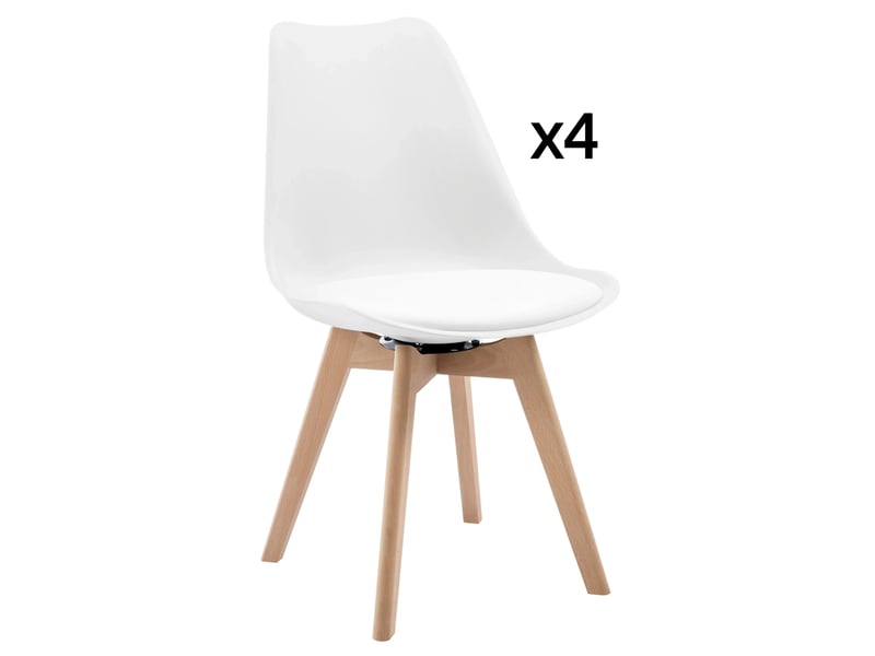  Chaise de salle à manger 48x40,5x83 cm, châssis en bois massif et assise recouverte de polyuréthane, finition blanc, rotation 360°, lot de 4  - Conforama A