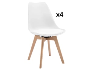 Chaise de salle à manger 48x40,5x83 cm, châssis en bois massif et assise recouverte de polyuréthane, finition blanc, rotation 360°, lot de 4