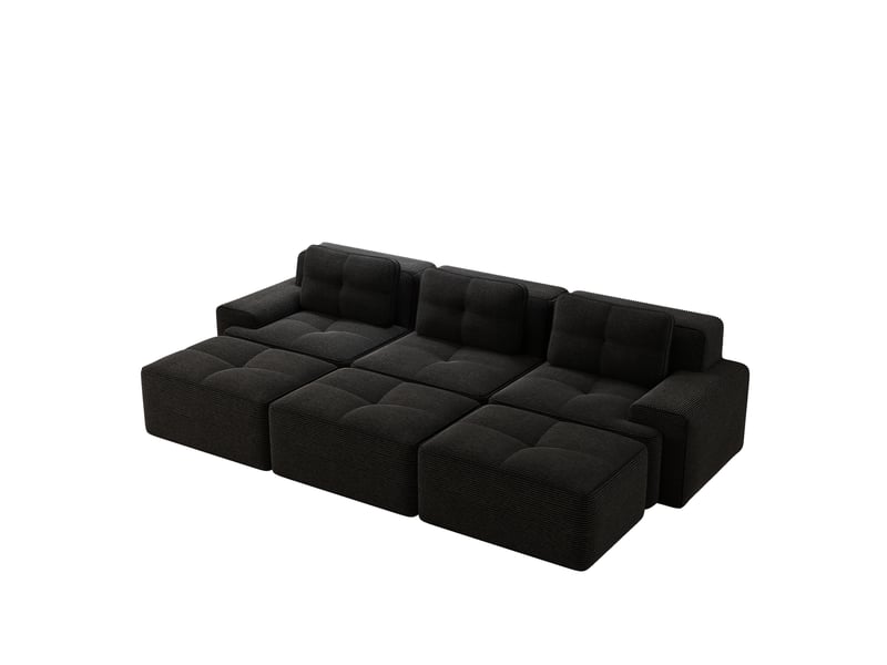 Canapé d'angle, canapé convertible — en velours tricoté, 3 places, sans cadre, noir - Conforama W