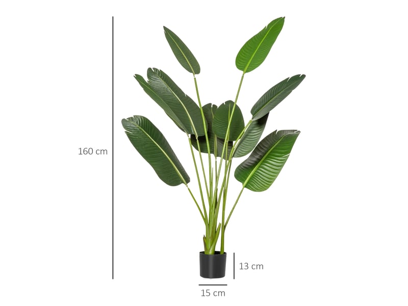  Bananier artificiel 160 cm, 10 feuilles, pot inclus, vert, intérieur extérieur maison bureau  - Conforama E