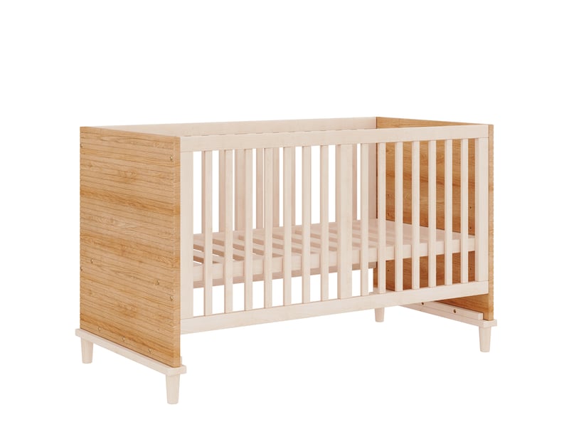  Lit bébé à barreaux 70x140 cm, sommier 5 hauteurs, pieds renforcés, bois et mdf naturel, sans matelas  - Conforama A