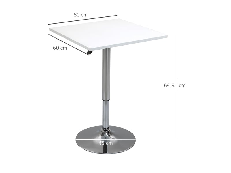  Table de bar réglable en hauteur, pivotante à 360°, pieds anti-rayures, base métallique stable, blanche  - Conforama E