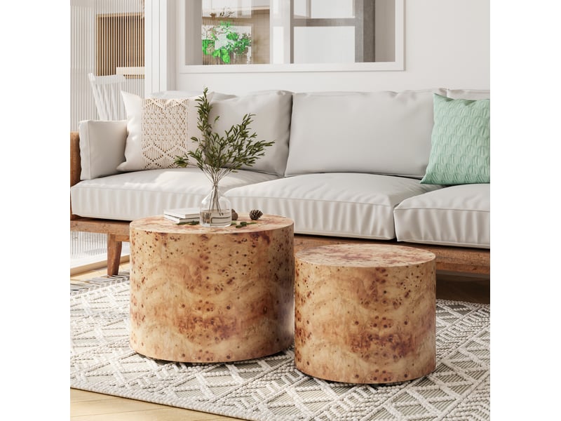  Tables basses gigognes 48x48x38 cm rondes mdf naturel  - Conforama C