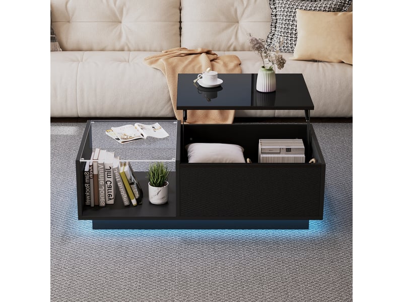 Table basse rectangulaire noir led - 50x100 cm table basse noir - Conforama B