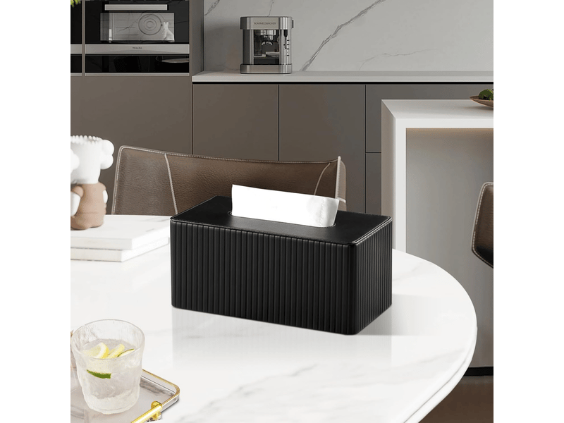  Housse de boîte à mouchoirs en cuir rayé pour salle de bain, chambre, salon, bureau - 1 pièce, noir, 25 × 13,5 × 11 cm  - Conforama E