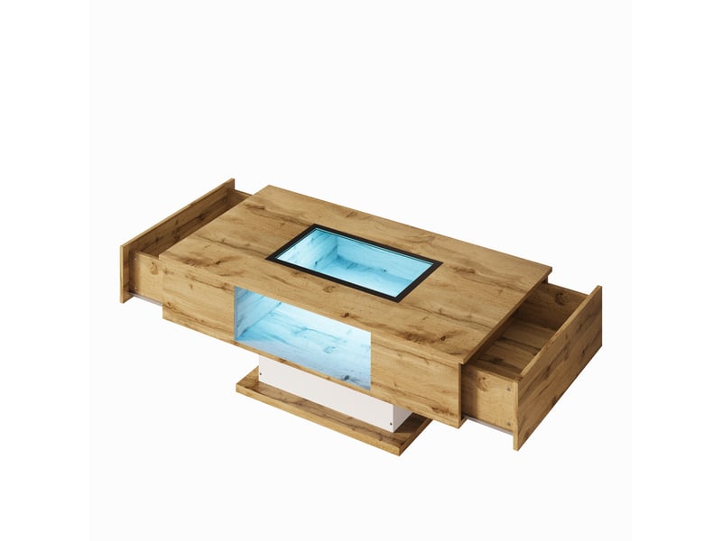  Table basse 110.2x60x39.7 cm led réglable par application panneau de particules blanc, couleur bois et noir  - Conforama A