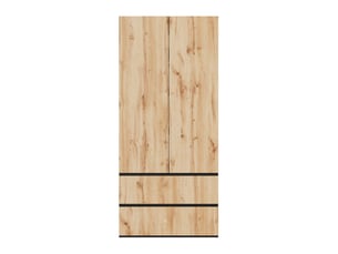 Armoire 2 portes avec penderie et 2 tiroirs, 90x50x200 cm, chêne et blanc