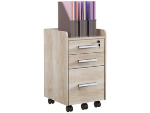 Caisson de bureau rangement bureau sur roulettes 3 tiroirs 1 verrouillable 1 trieur dossiers en bois beige