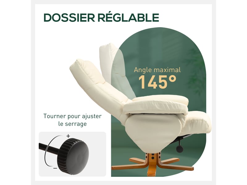 Fauteuil relax avec repose-pieds pivotant inclinable pu crème 80 x 86 x 99 cm  - Conforama D