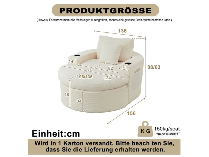  Fauteuil lounge modenvie avec repose-pieds modulable velours côtelé beige  - Conforama C